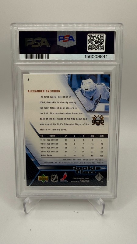 ALEXANDER OVECHKIN 2005-06 Upper Deck Rookie Class RC Card #2 - PSA 8 view 2