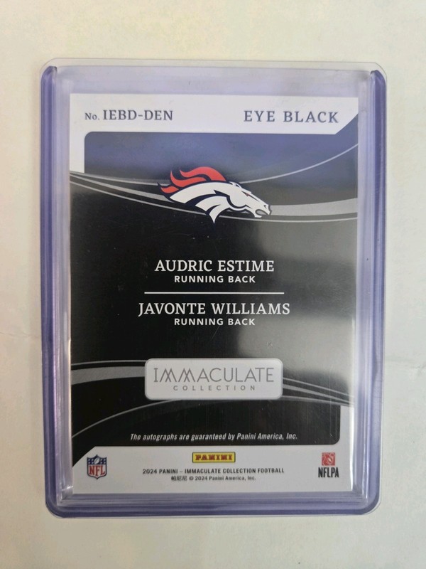 2024 panini immaculate football Javonte Williams/Audric Esteme Dual  Auto /15 view 2