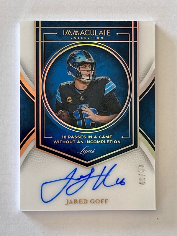 JARED GOFF 2025 IMMACULATE COLLECTION RECORDS AUTO /99 - Lions