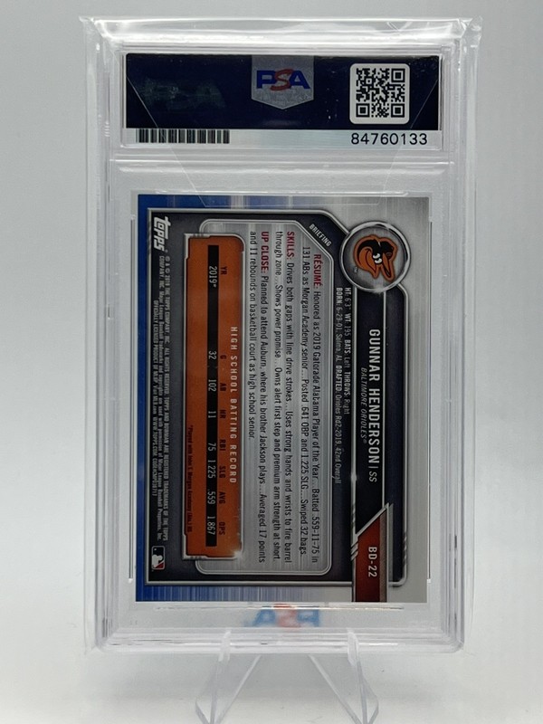 2019 Bowman Draft -Chrome Draft Pick Autograph Gunnar Henderson #CDA-GH (AU, RC) view 2