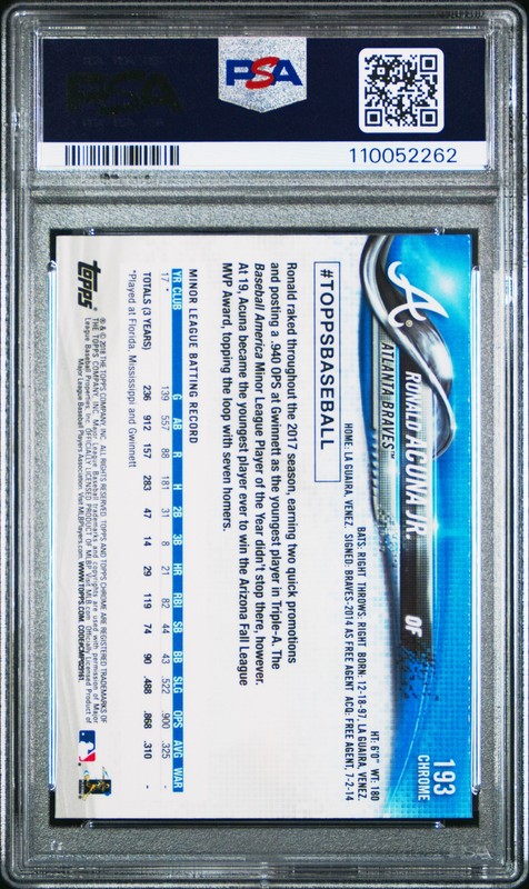 2018 Topps Chrome #193 Ronald Acuna Jr. Prism Refractor PSA 10 view 2