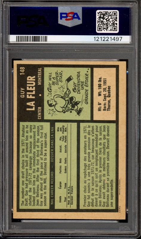 1971 OPC O-Pee-Chee #148 Guy La Fleur Rookie PSA 4 Vintage HOF Ice Hockey Card view 2
