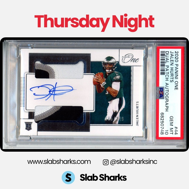2020 PANINI ONE #44 JALEN HURTS DUAL ROOKIE PATCH AUTO RC /149 PSA 10