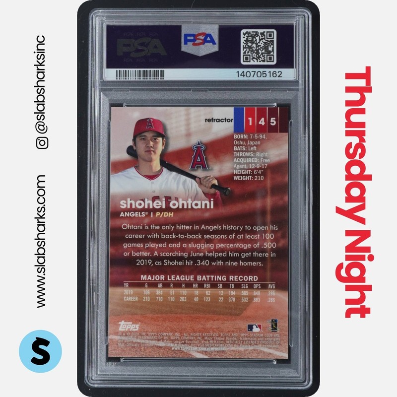 2020 TOPPS STADIUM CLUB CHROME #145 SHOHEI OHTANI REFRACTOR PSA 10 view 2