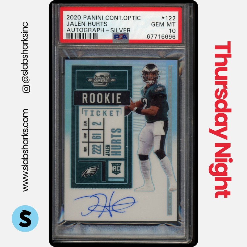 2020 PANINI CONTENDERS OPTIC JALEN HURTS SILVER ROOKIE TICKET AUTO RC PSA 10