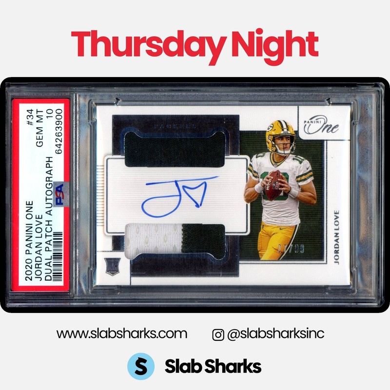 2020 PANINI ONE #34 JORDAN LOVE DUAL ROOKIE PATCH AUTO RC /99 PSA 10
