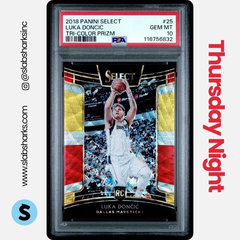 2018 PANINI SELECT #25 LUKA DONCIC TRI-COLOR PRIZM RC CONCOURSE ROOKIE PSA 10