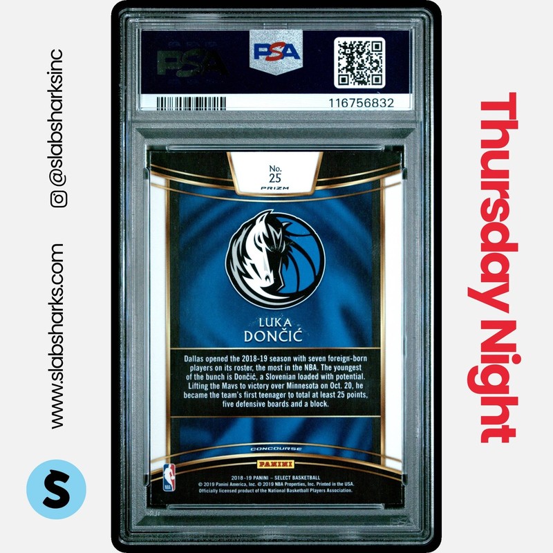 2018 PANINI SELECT #25 LUKA DONCIC TRI-COLOR PRIZM RC CONCOURSE ROOKIE PSA 10 view 2