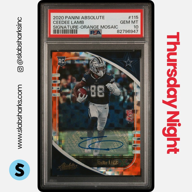 2020 PANINI ABSOLUTE CEEDEE LAMB SIGNATURE ROOKIES ORANGE MOSAIC AUTO /25 PSA 10