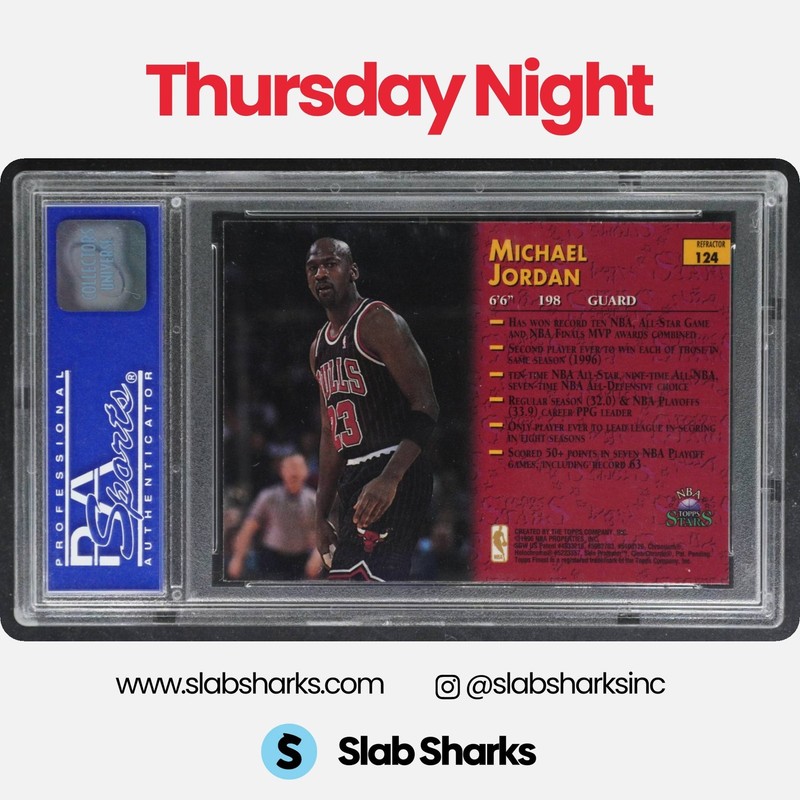 1996 TOPPS STARS #124 MICHAEL JORDAN FINEST REFRACTOR PSA 9 view 2