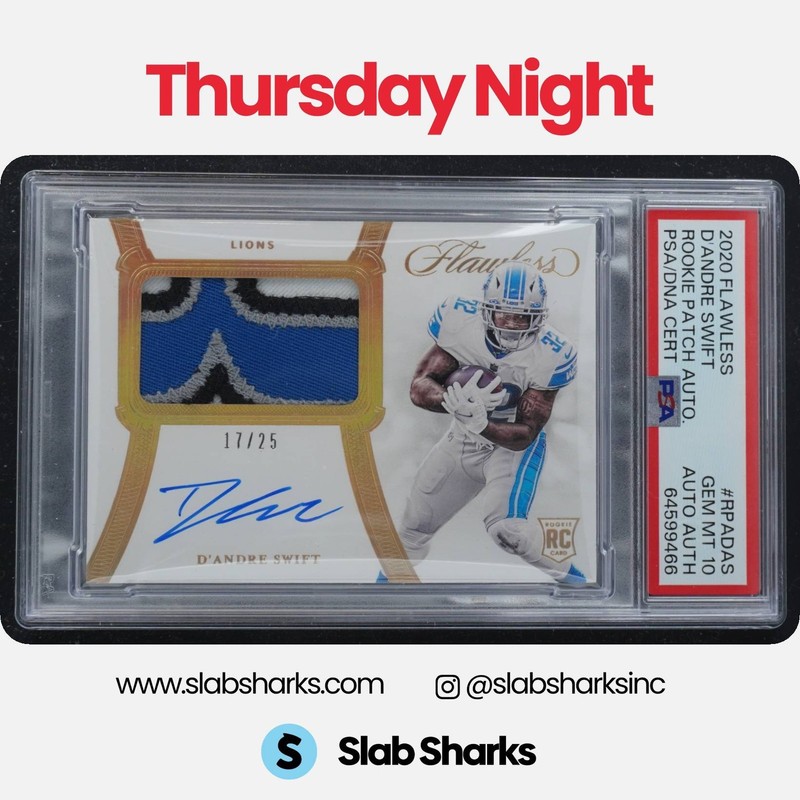 2020 PANINI FLAWLESS #RPA-DAS D'ANDRE SWIFT ROOKIE PATCH AUTO RC /25 PSA 10