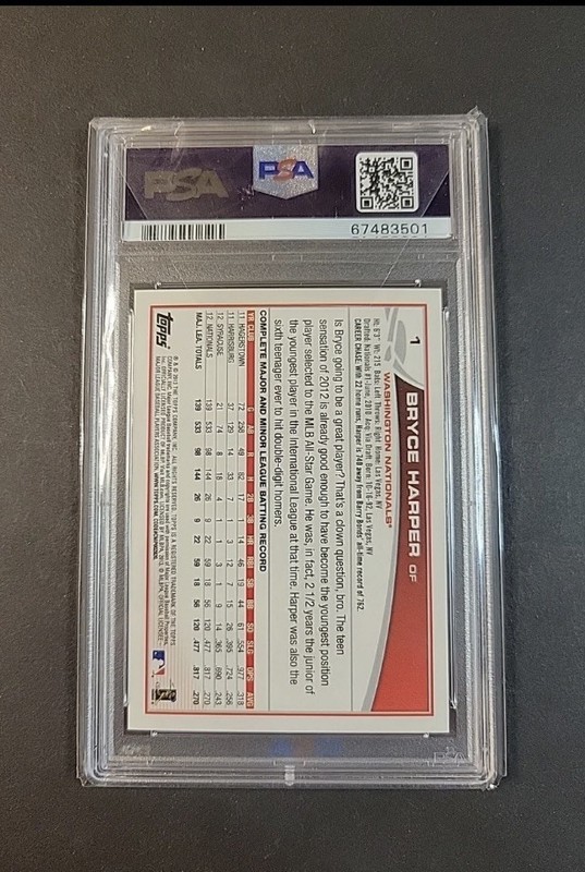 2013 Topps Emerald Green #1 Bryce Harper Psa 10 view 2