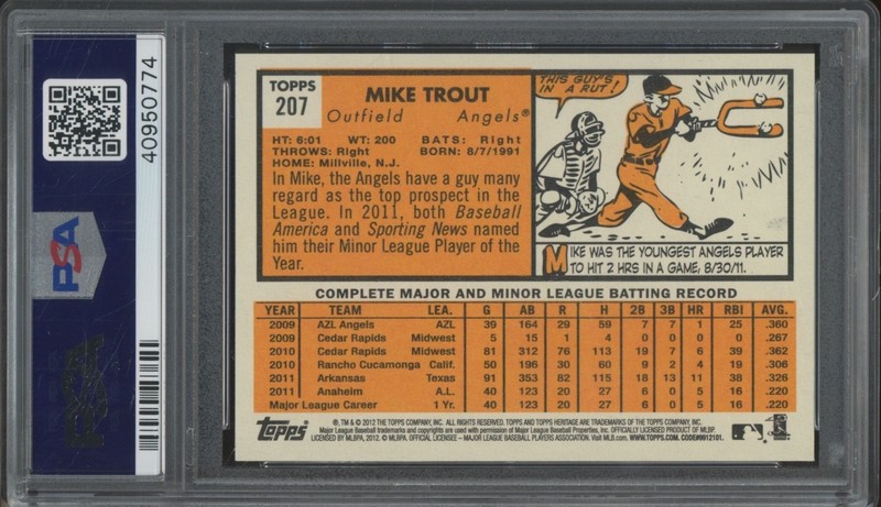 2012 Topps Heritage #207 Mike Trout Mint PSA 9  view 2
