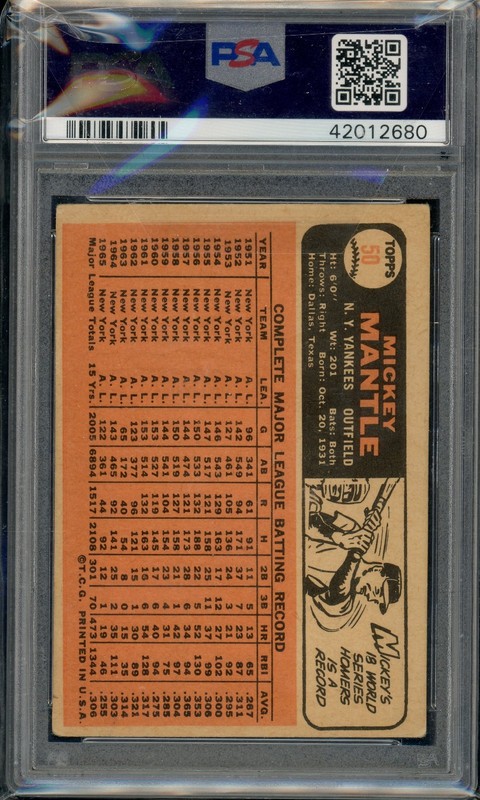 1966 Topps Mickey Mantle #50 PSA 4  view 2