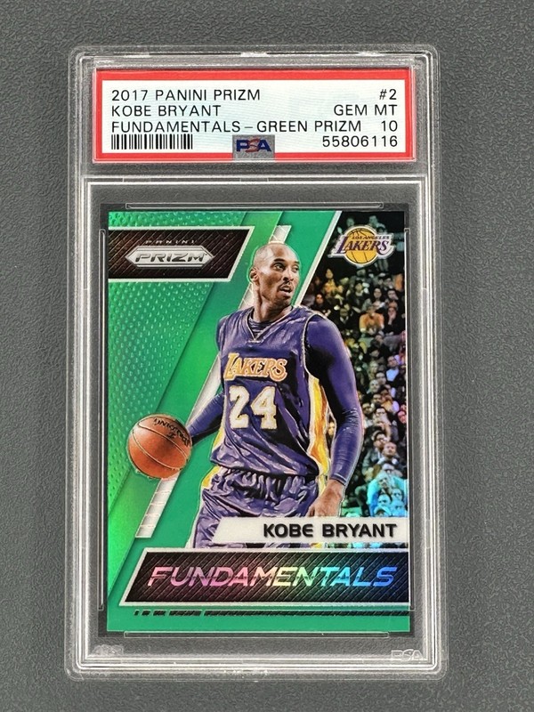 KOBE BRYANT 2017 PANINI FUNDAMENTALS GREEN PRIZM #2 NBA LAKERS PSA 10 GEM MINT
