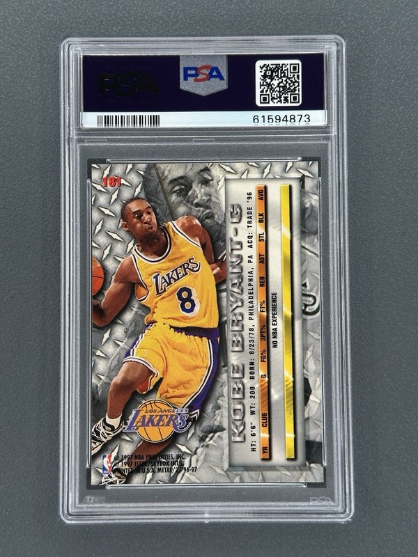 1996-97 FLEER METAL KOBE BRYANT #181 ROOKIE RC NBA LOS ANGELES LAKERS PSA 9 MINT view 2