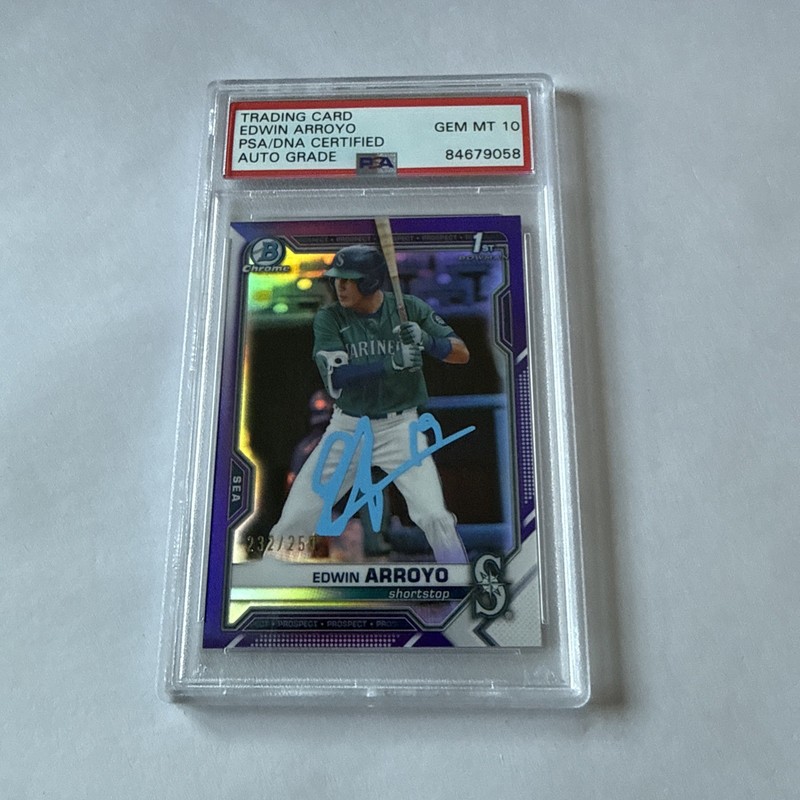 Edwin Arroyo 1st Bowman Chrome /250 Purple AUTO PSA Slabbed GEM MT 10 BLUE INK