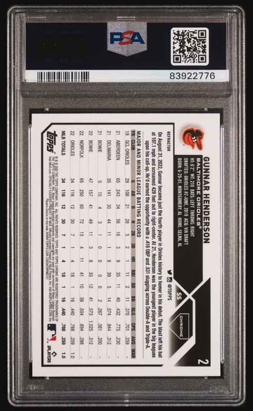 2023 Topps Chrome Gunnar Henderson Refractor Rookie PSA 10 No. 2 Orioles PSA 10 view 2