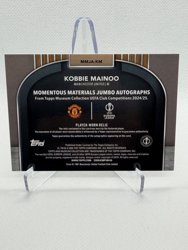 2023-24 Topps Museum Collection UCL Relics Auto Kobbie Mainoo Aquamarine /199  view 2