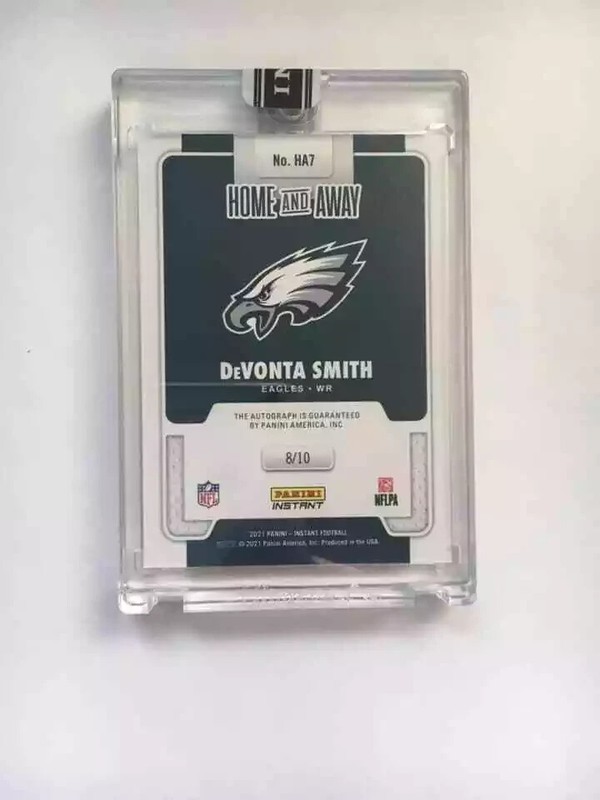 2021 PANINI NFL INSTANT HOME & AWAY AUTO/PATCH RC DeVONTA SMITH EAGLES #8/10🔥 view 2