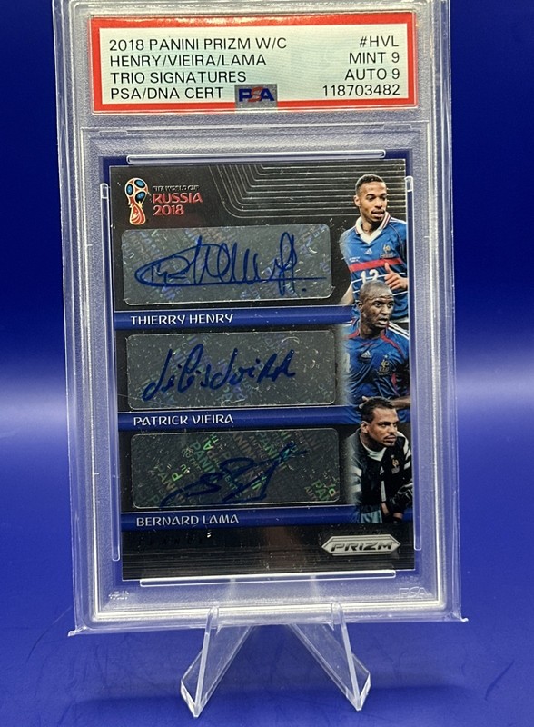 2018 Prizm WC Trio AUTO # HVL Thierry Henry Vieira Lama PSA 9/9 SSP #1/30 France view 2