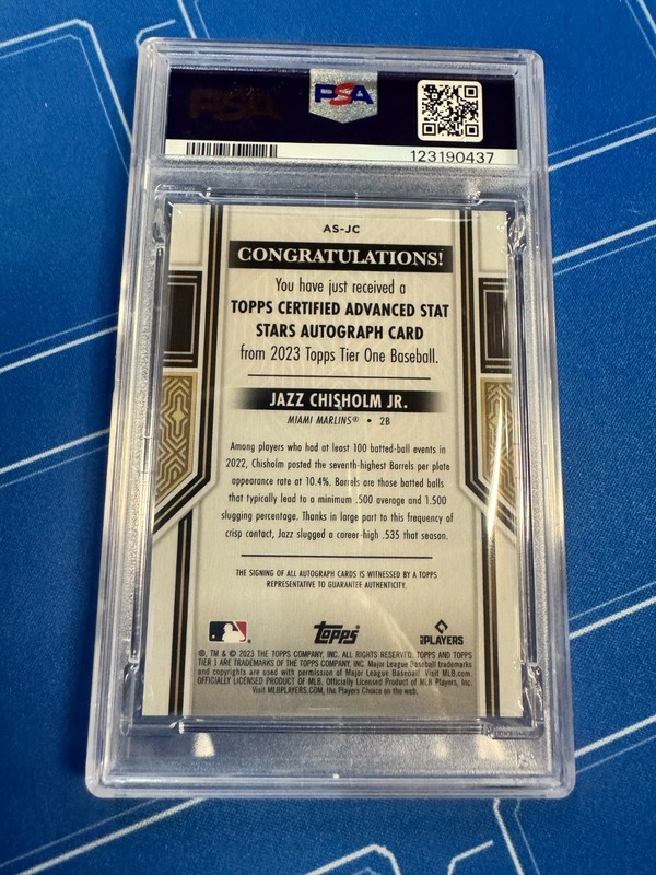 2023 Topps Tier One Jazz Chisholm Jr. Auto 1/1 Gold  #ASJC PSA 8 FREE SHIPPING!! view 2