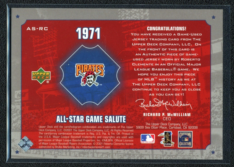 ROBERTO CLEMENTE 2001 UPPER DECK 1971 ALL STAR SALUTE GAME USED JERSEY CARD MLB view 2
