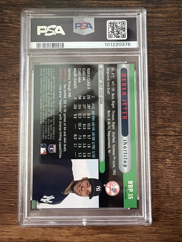 1996 Bowman’s Best | Derek Jeter Rookie RC Preview Refractor | PSA 9 MINT 🔥 view 2