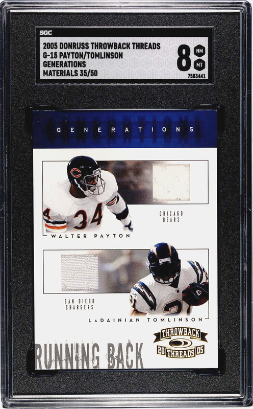 Walter Payton / Tomlinson 2005 Donruss Threads SGC 8 Dual Game Used Jersey /50