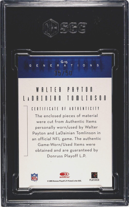 Walter Payton / Tomlinson 2005 Donruss Threads SGC 8 Dual Game Used Jersey /50 view 2