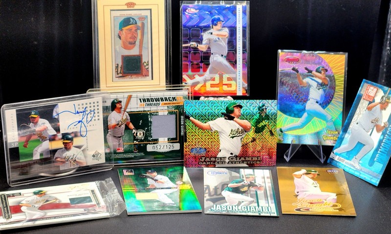 Jason Giambi Oakland A’s 11 Card Lot On Auto Refractor Game Used Jersey Showcase view 1