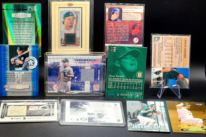Jason Giambi Oakland A’s 11 Card Lot On Auto Refractor Game Used Jersey Showcase view 2