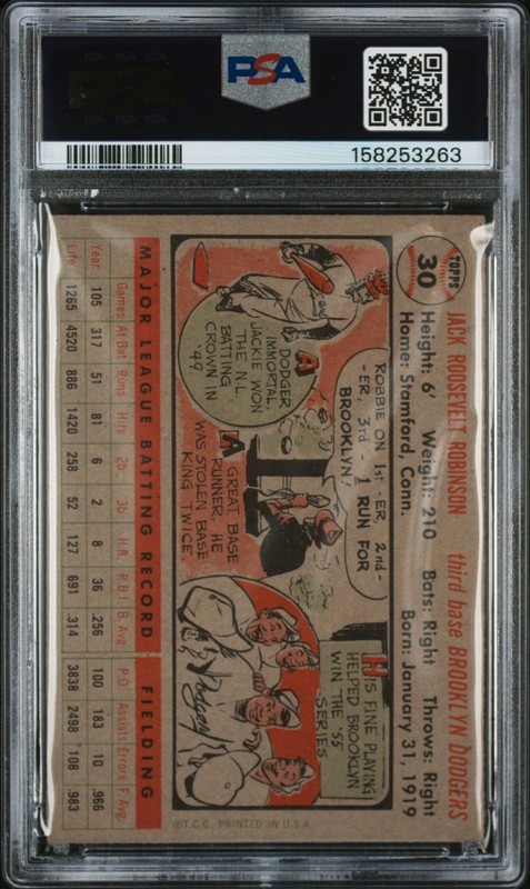 1956 Topps #30 Jackie Robinson Gray Back PSA 6 view 2