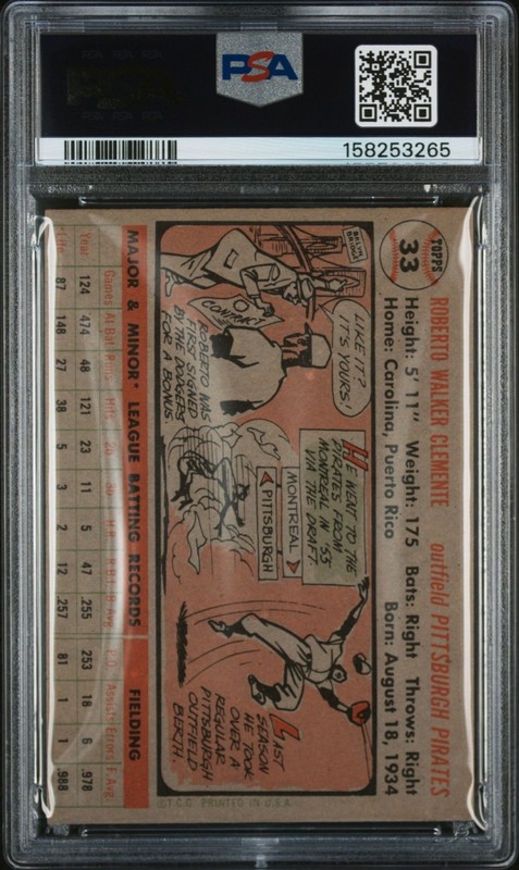 1956 Topps #33 Roberto Clemente Gray Back PSA 5 view 2