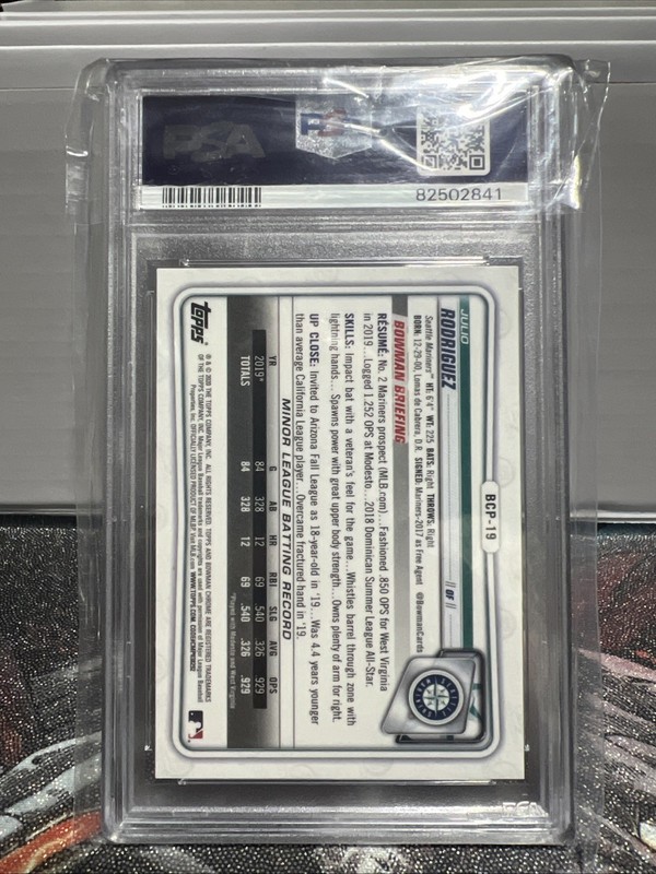 PSA 10 JULIO RODRIGUEZ 2020 Bowman Chrome Prospects Mariners Rookie RC GEM MINT view 2