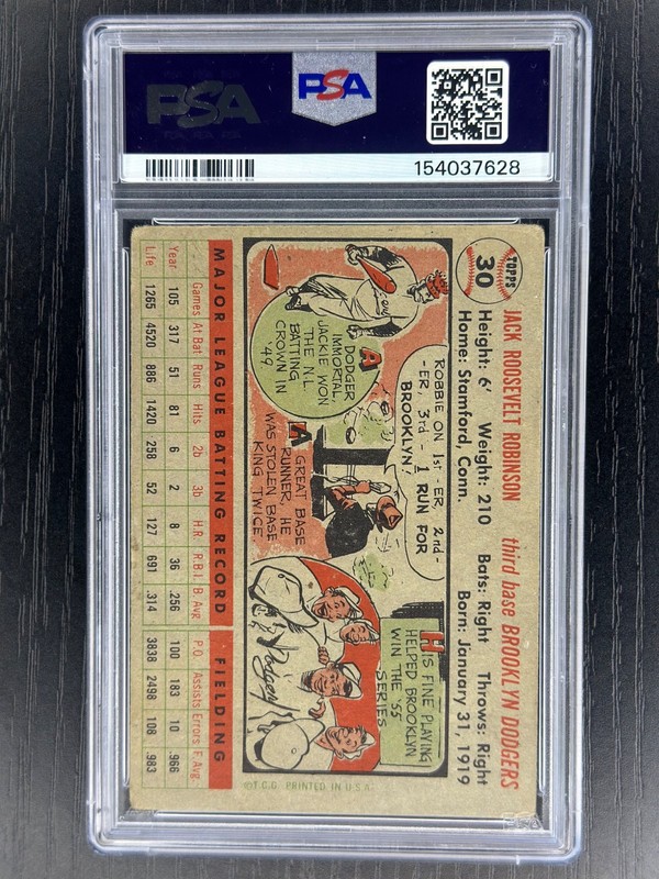 1956 Topps Jackie Robinson 30 Gray Back PSA 1 NEW CERT #154037628 view 2