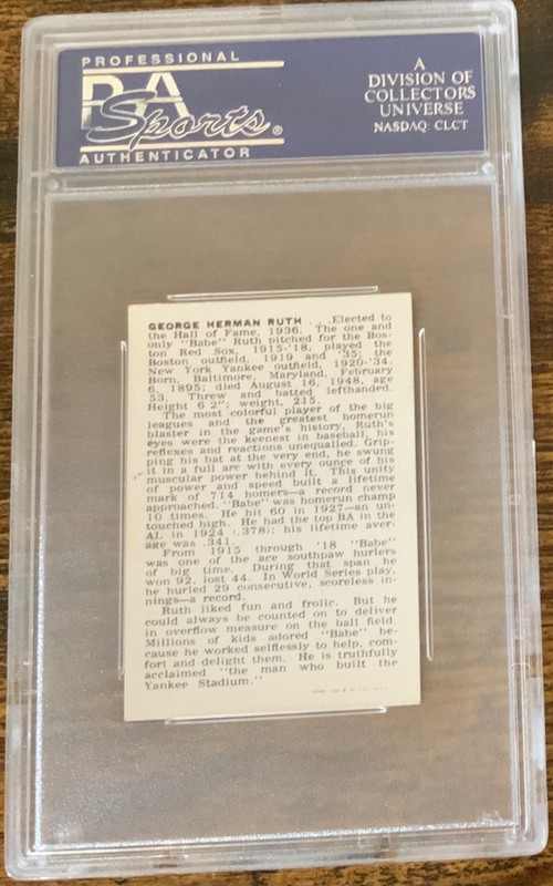 1950 Callahan Hall Of Fame Baseball Babe Ruth PSA 6 🔥🔥🔥🐐🐐🐐 view 2