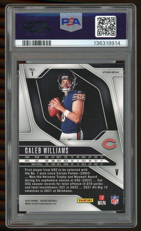 2024 Panini Prizm #1 Caleb Williams RC Rookie Variation No Huddle SSP PSA 10 QTY view 2