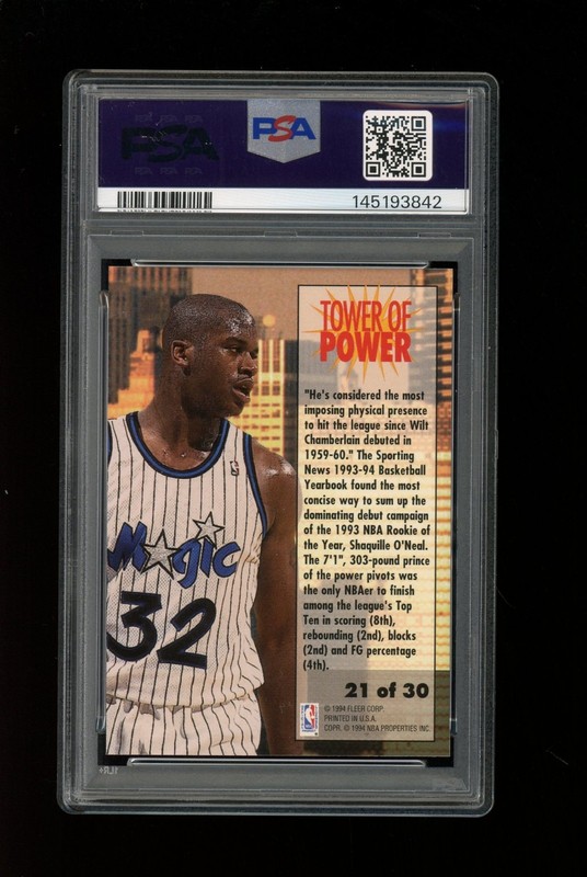 1993 Fleer Tower of Power #21 Shaquille O'Neal PSA 9 Mint view 2