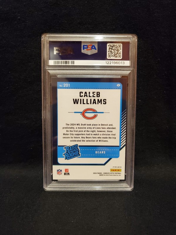 2024 Donruss Optic Caleb Williams Purple Shock Rookie PSA 9 view 2