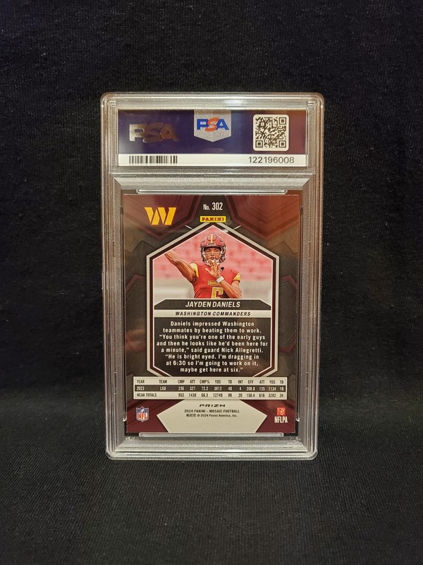 2024 Mosaic Jayden Daniels Reactive Blue Rookie PSA 9 view 2
