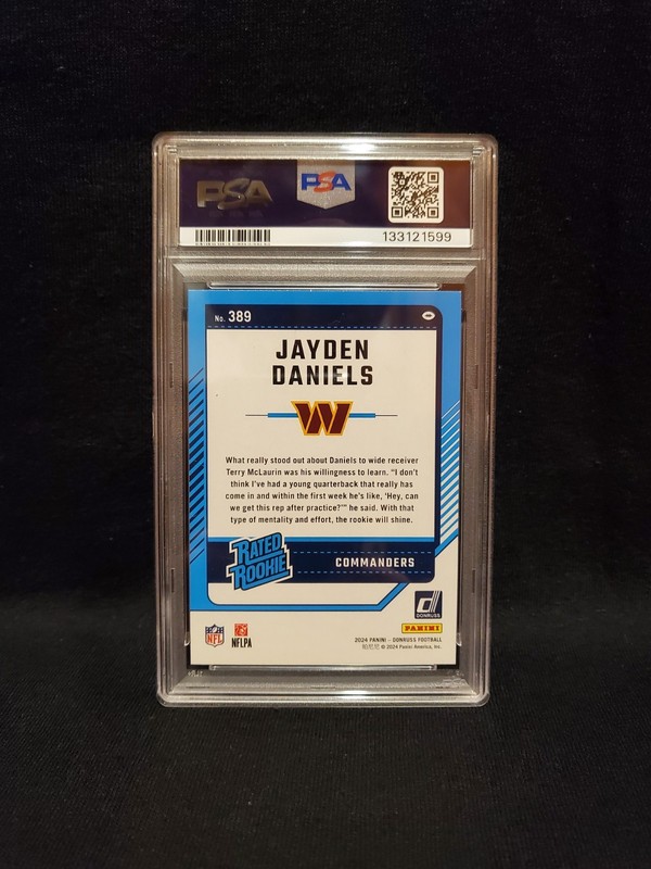 2024 Donruss Jayden Daniels Press Proof Blue PSA 9 view 2