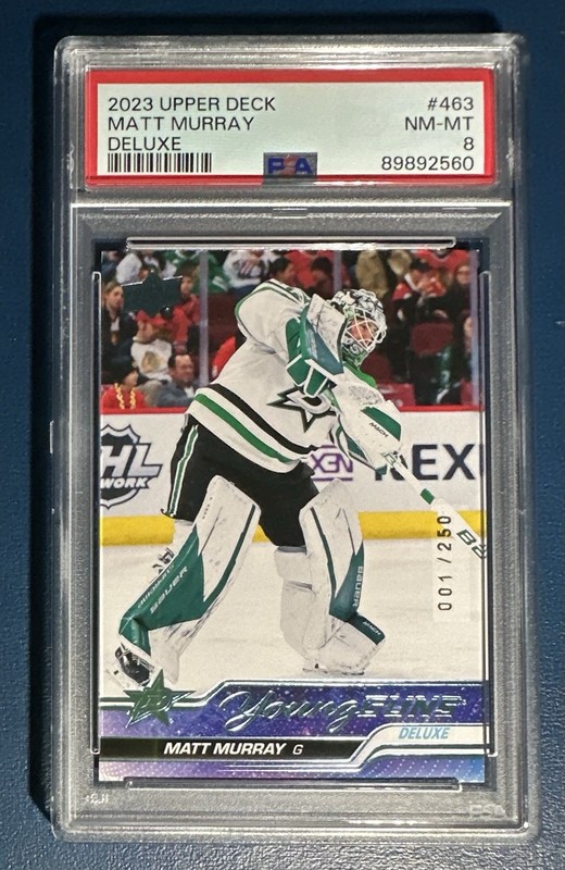 2023-24 Upper Deck Series 2 Matt Murray Young Guns Deluxe 001/250 RC #463 PSA 8 view 1