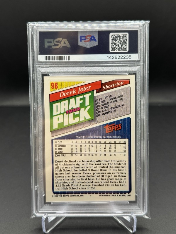 1993 Topps - Derek Jeter #98 Gold (RC) Yankees view 2