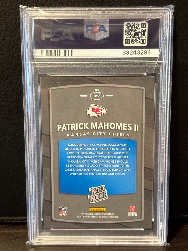 2017 Panini Donruss - Rated Rookie Patrick Mahomes II #327 (RC) PSA 8 view 2
