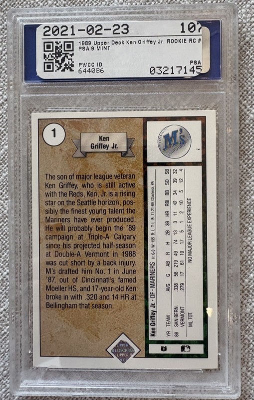 🔥Ken Griffey Jr.🔥 PSA 9 MINT STAR ROOKIE! 1989 Upper Deck, Mariners view 2