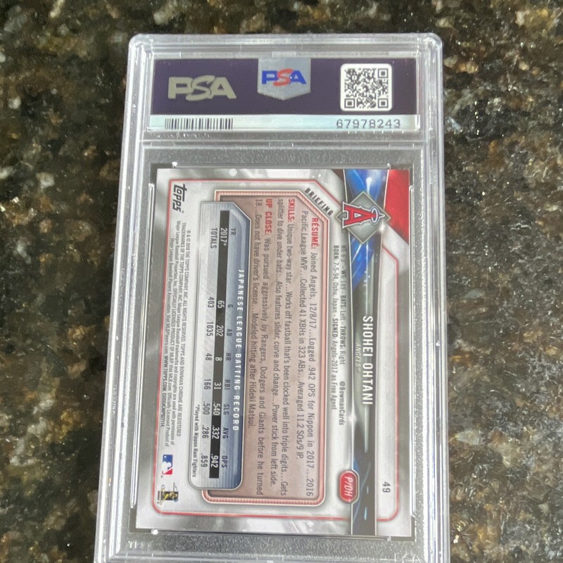 Bowman 2018 Shohei Ohtani #49 Rookie Base Set PSA 8 Los Angeles Angels view 2
