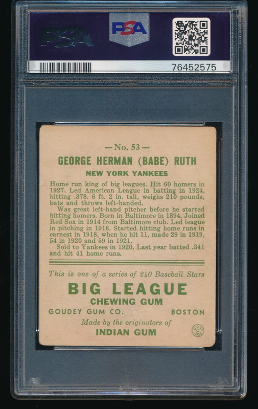 1933 Goudey #53 Babe Ruth New York Yankees PSA 2 GOOD view 2
