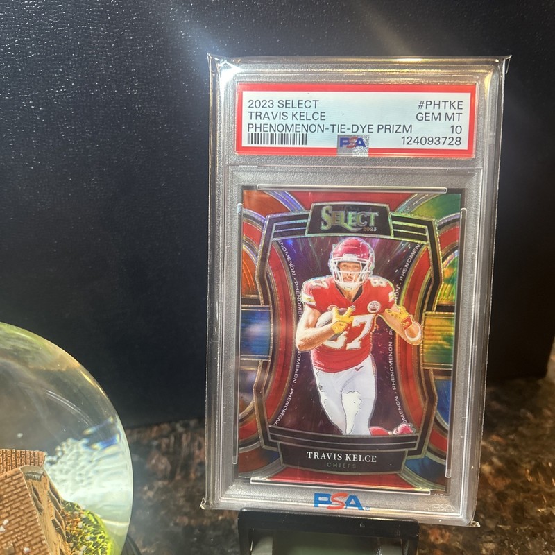 2023 Panini Select Phenomenon Travis Kelce #PH-TKE Tie-Dye Prizm /25 - PSA 10