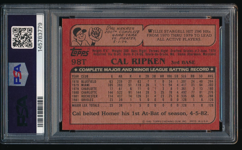 1982 Topps Traded #98T Cal Ripken Jr Signed RC Ironman 2632 PSA 8 NM-MT/ 10 AUTO view 2